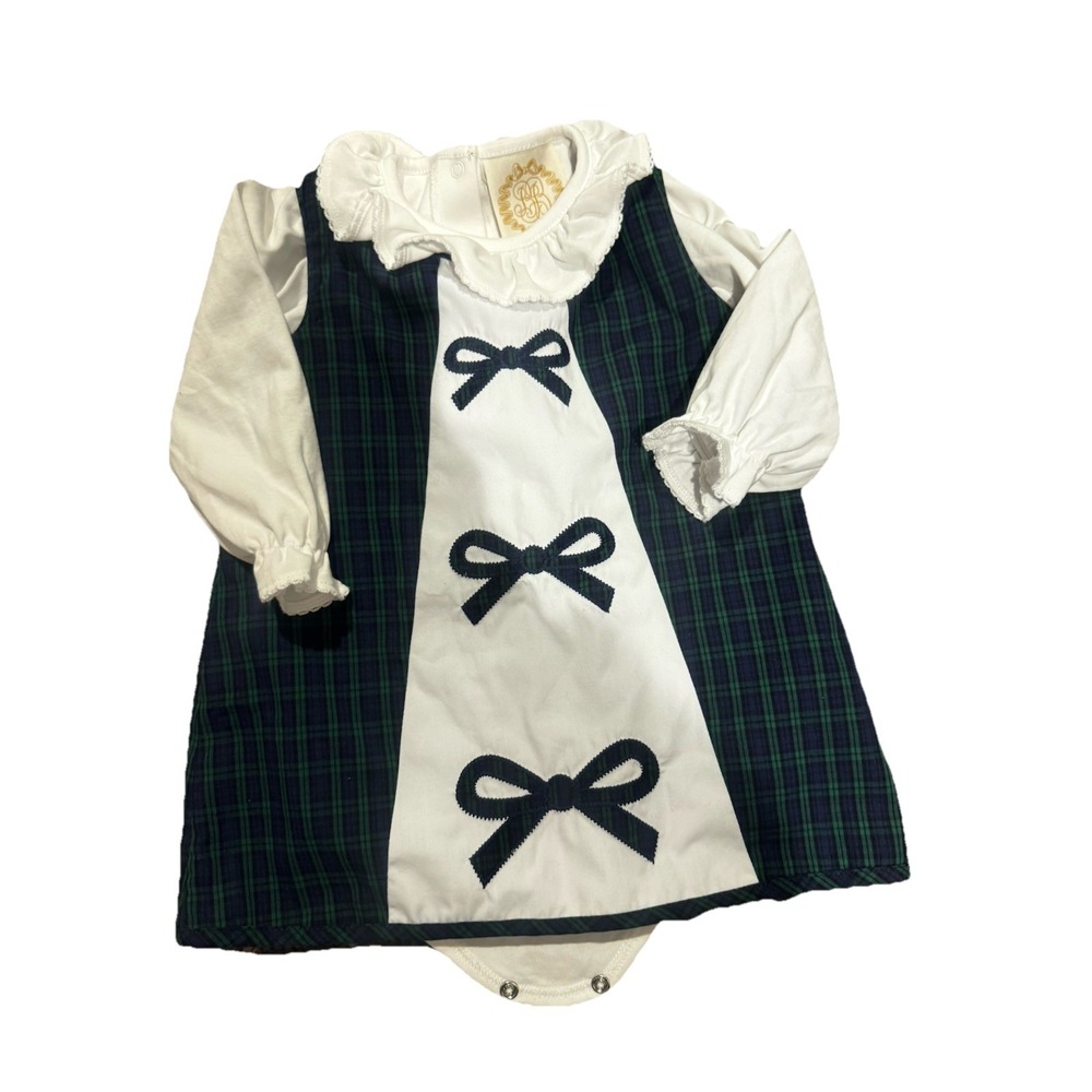Beaufort Bonnet Baby Girls‎ Green Plaid Bows Jumper Dress Set 18/24 Mths Lined